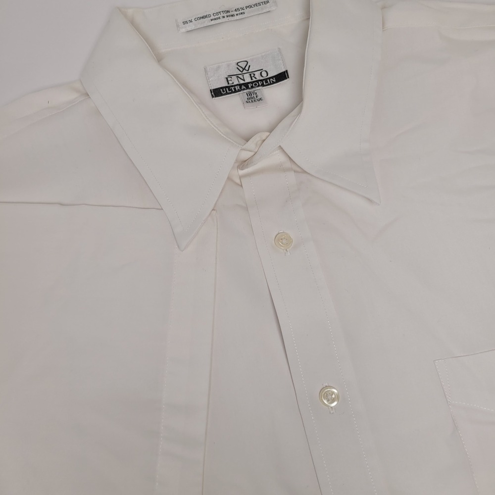 Enro Button Down Shirt Mens 18.5 White Excellent Short Sleeve Ultra Poplin